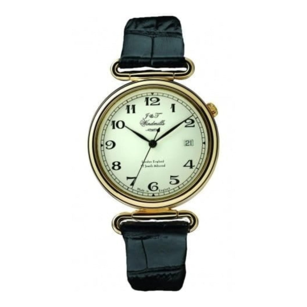 Black Leather Gold Plated Silver Mechanical Watch
