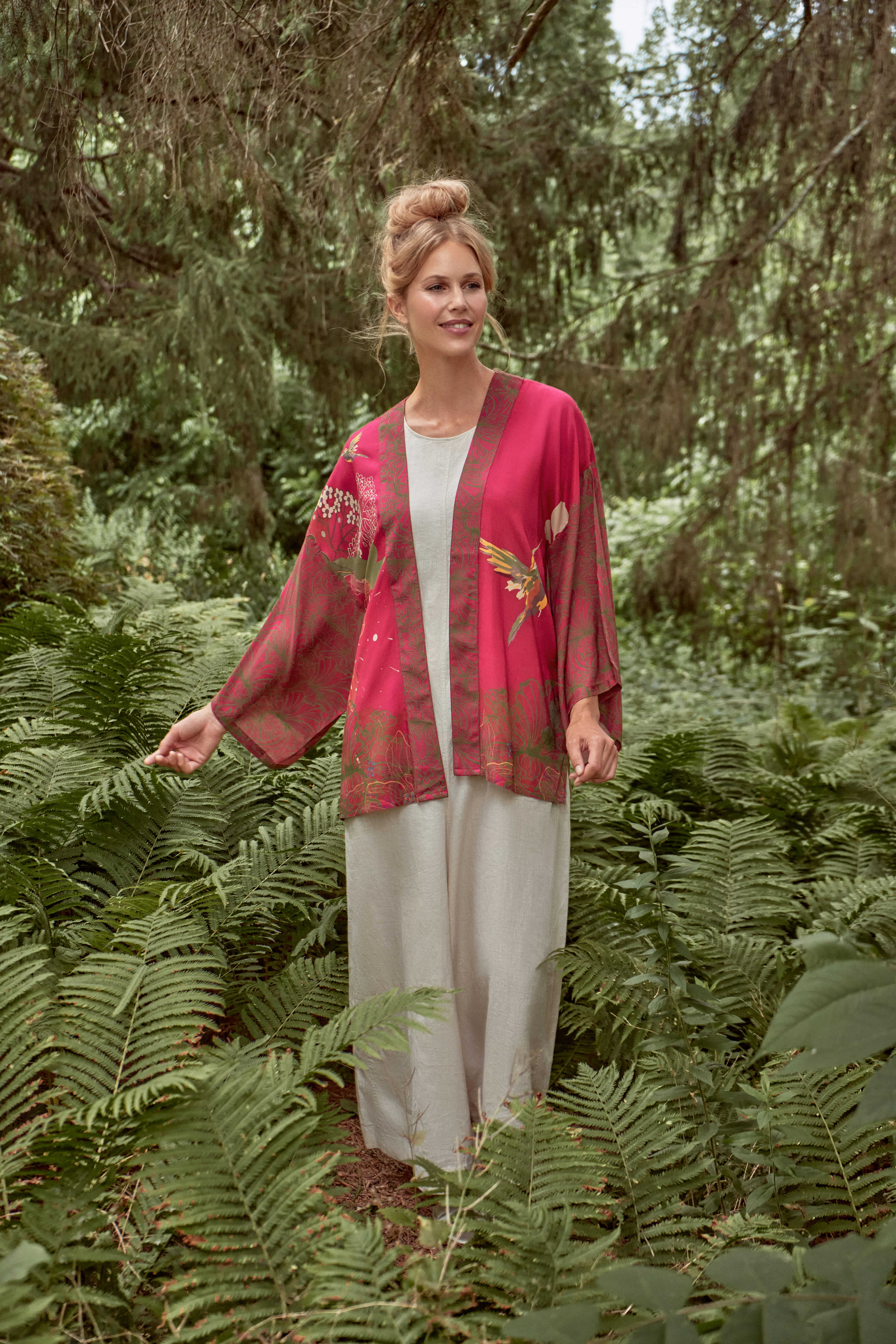 Hummingbird Kimono Jacket - Raspberry