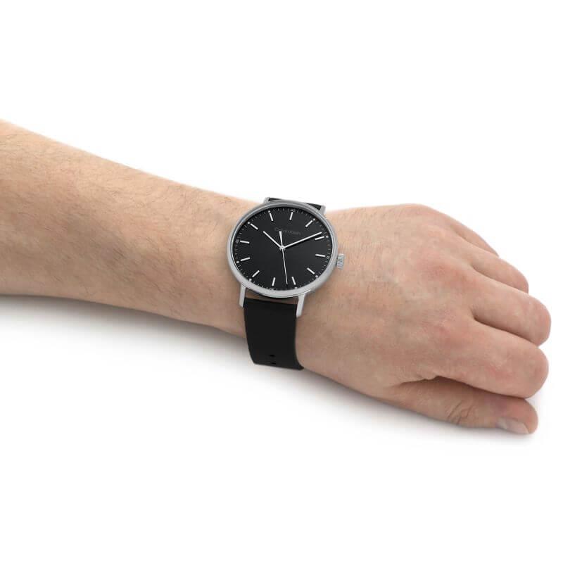 Modern Sunray Black Dial Black Leather Strap Gents Watch