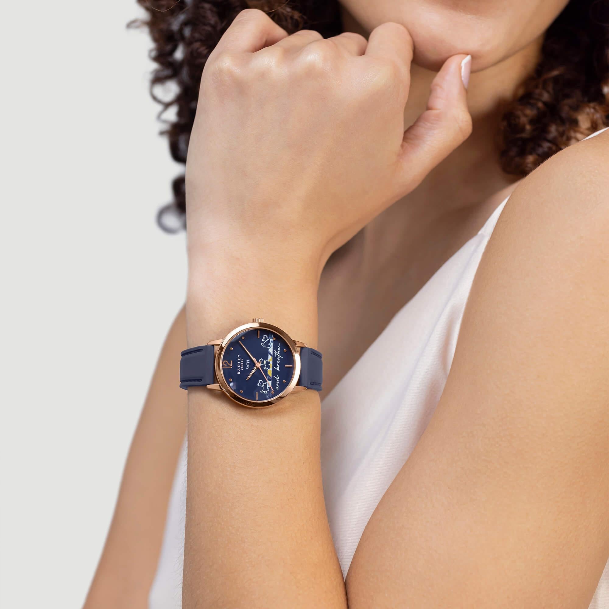 Ladies Yoga Dog Navy Silicone Strap Watch