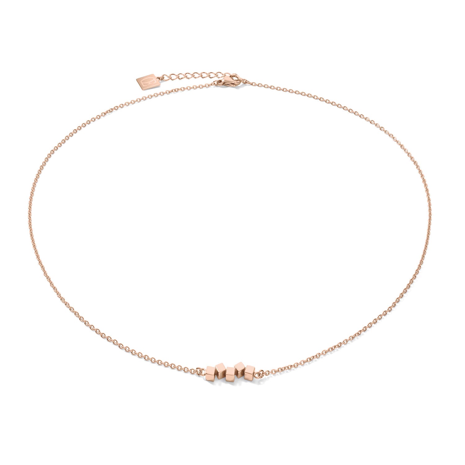 Rose Gold Plated Dancing Small Geo Cubes & Chain Necklace