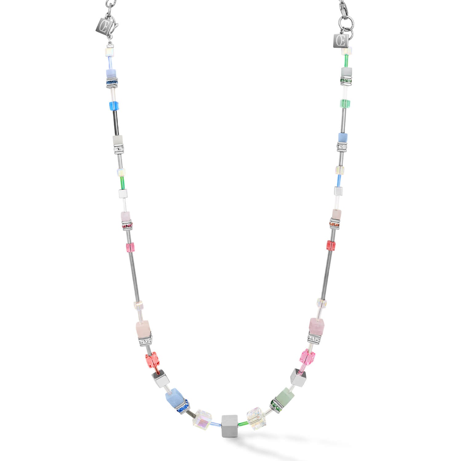 Multitask 4-in-1 Summer Multi Pastel-Silver Geo Cube Necklace