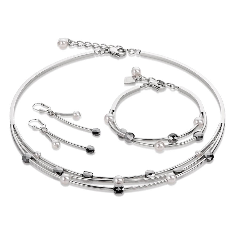 Dark Grey & Pearl Bracelet, Earrings and Necklace
