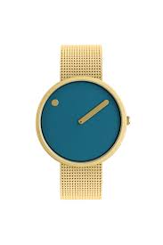 Picto Gold Watch Medium with Dusty Blue Dial Gold Mesh Band