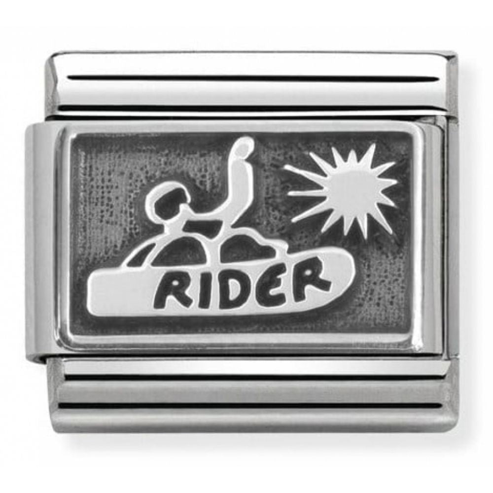 Classic Snowboarder In Stainless Steel & Silver 925 Charm