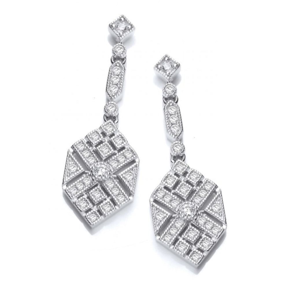 CZ Victorian Hexagon Drop Earrings