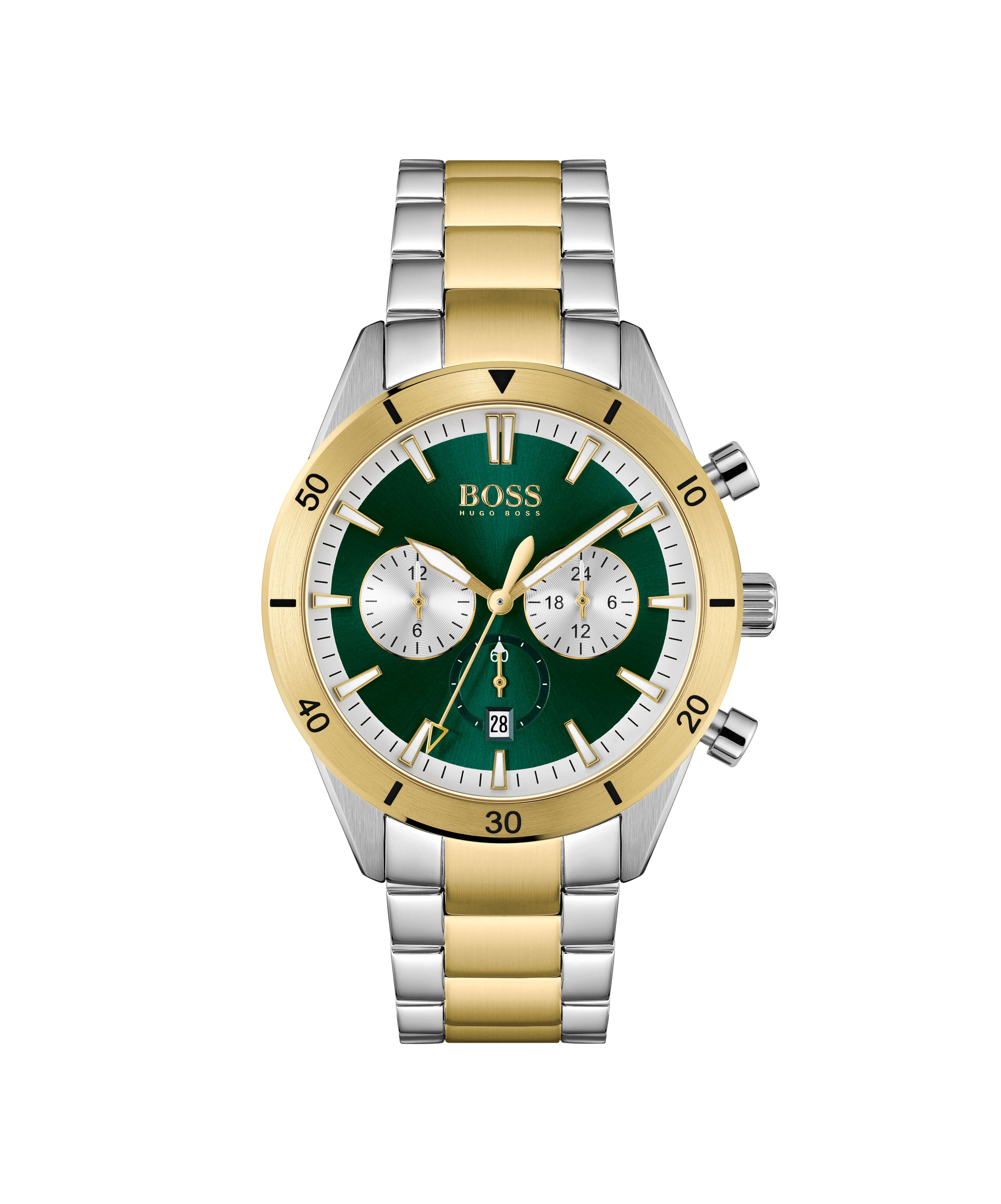 Santiago Two Tone Case Green Chronograph Dial & Bracelet Strap Gents Watch