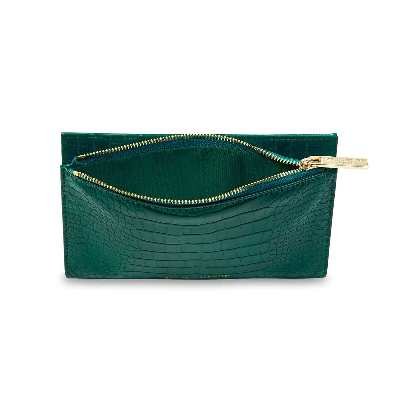 Celine Faux Croc Fold Out Purse | Forest Green