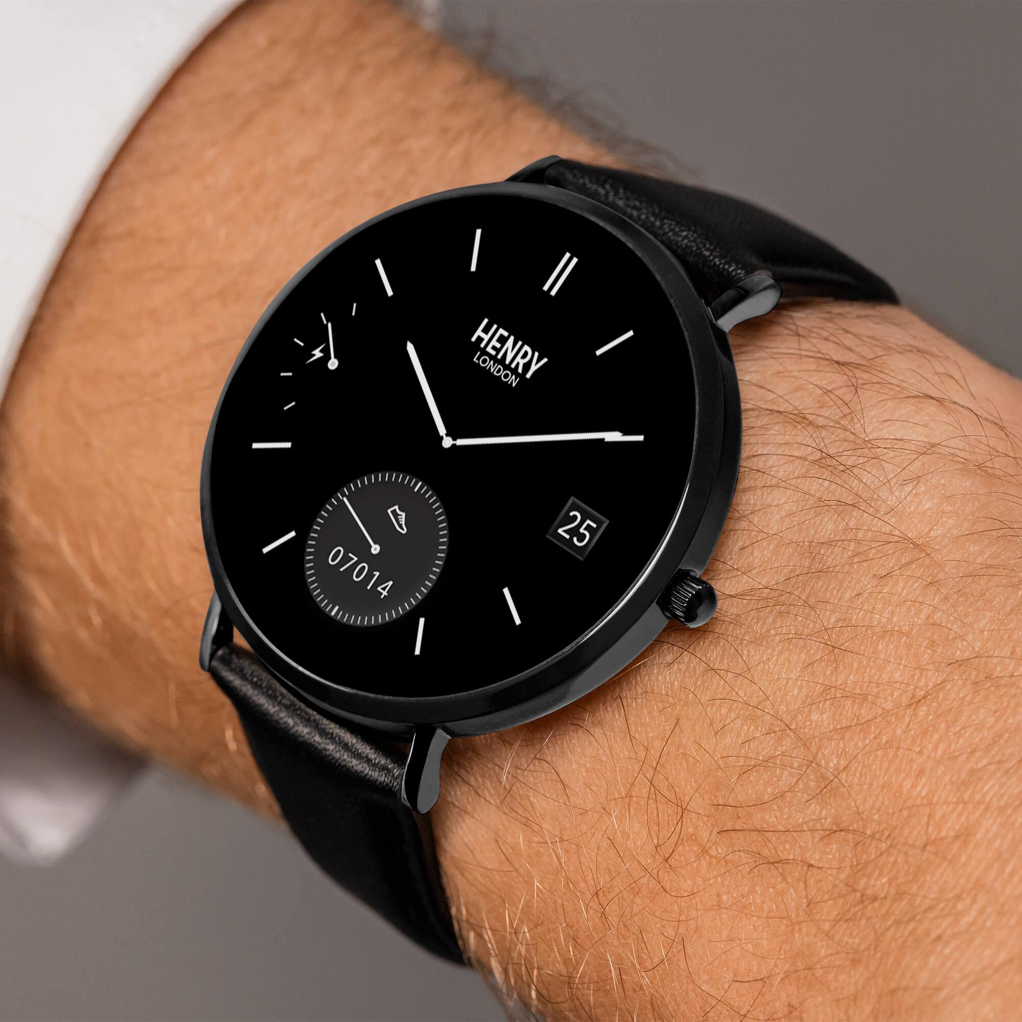 Smart Amoled Black Leather Strap Watch