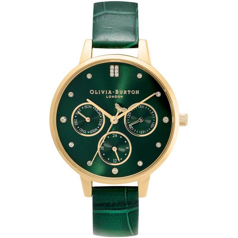 Regal Multifunction Gold & Forest Green Leather Strap Watch