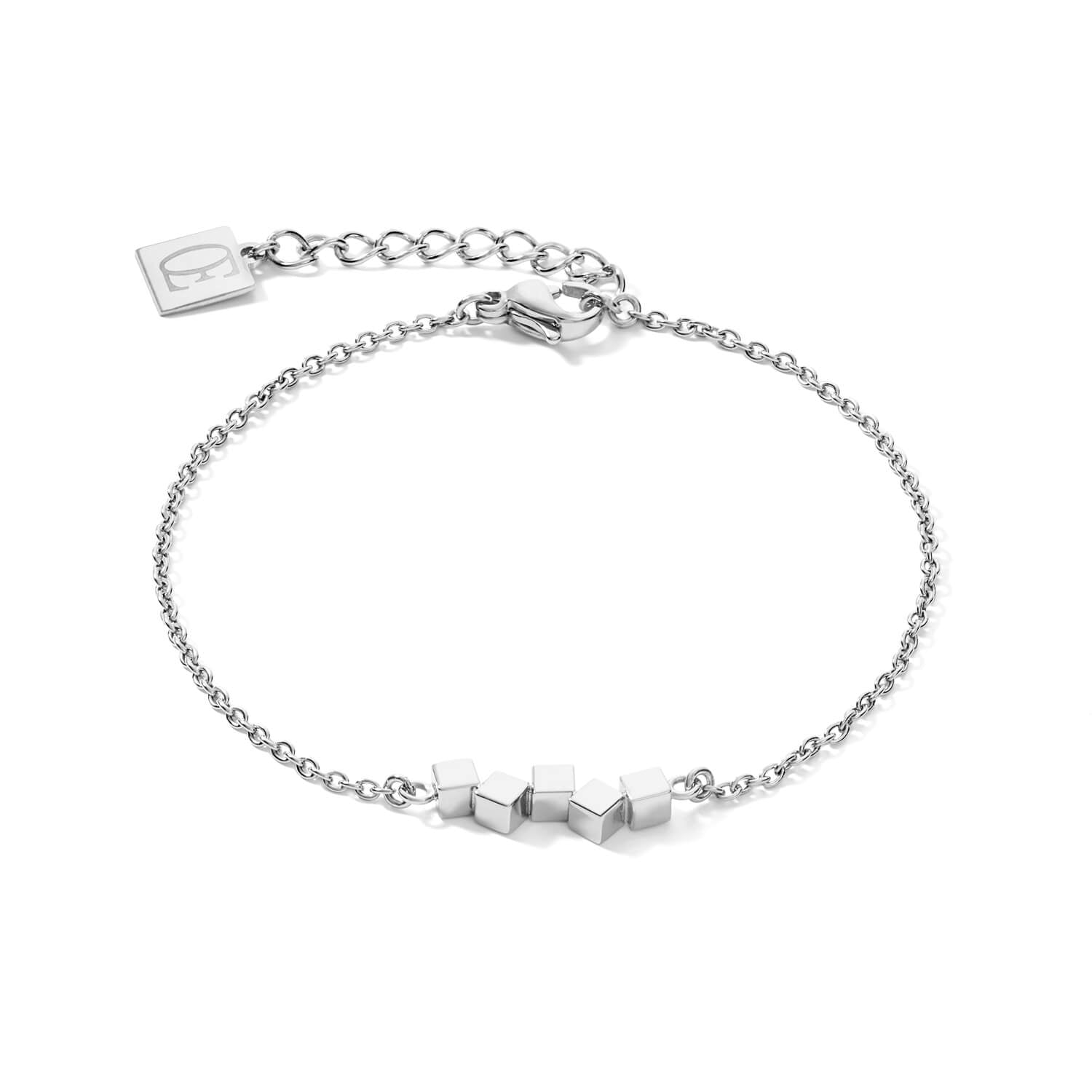 Stainless Steel Dancing Small Geo Cubes & Chain Bracelet