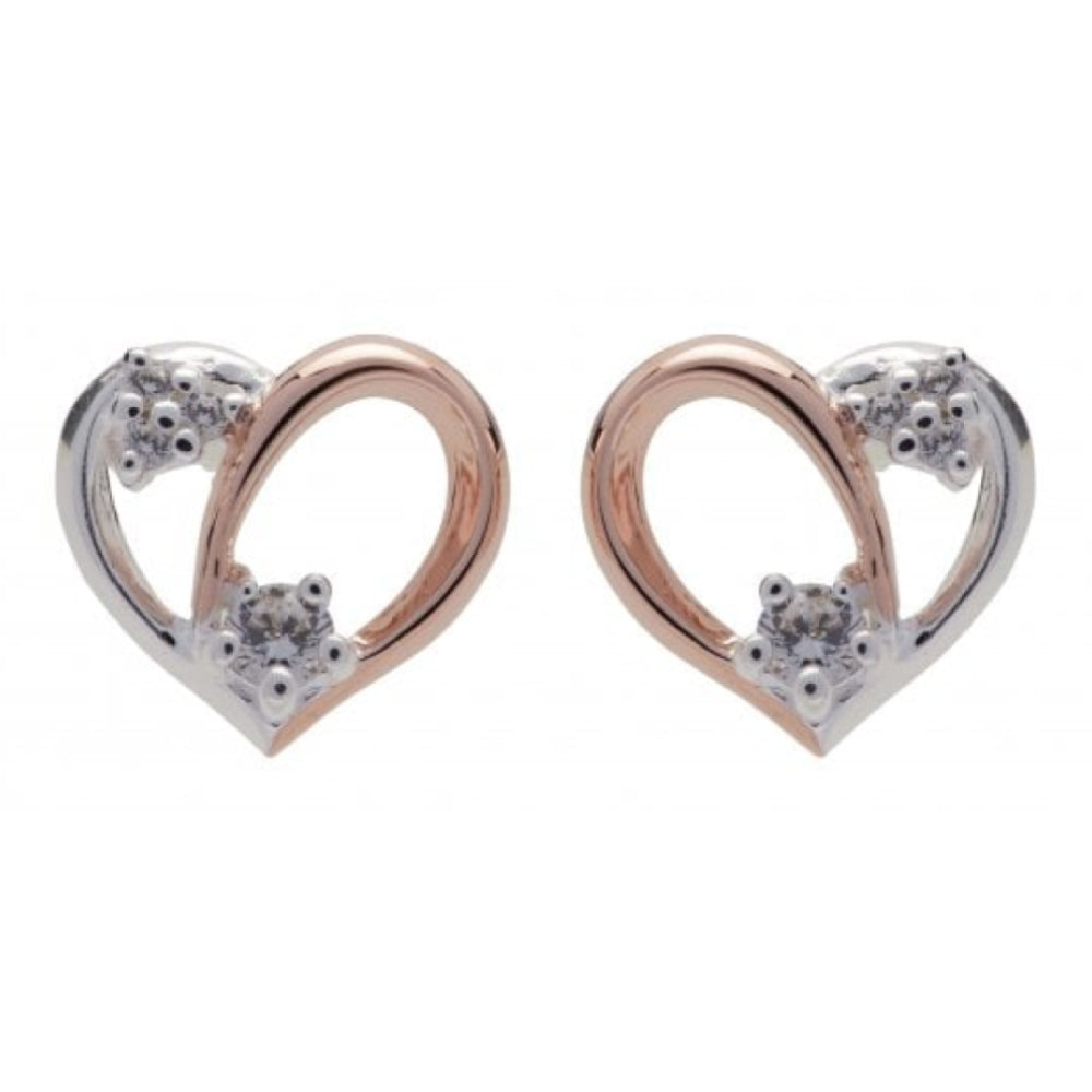 Sterling Silver 925 Heart Earrings with Rose Gold Plating and CZ