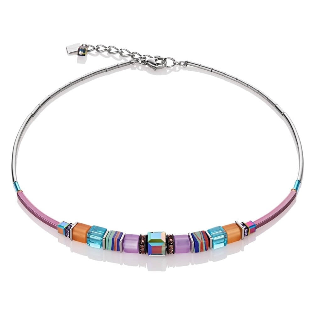 Lilac & Orange Geo Cube Stainless Steel Necklace