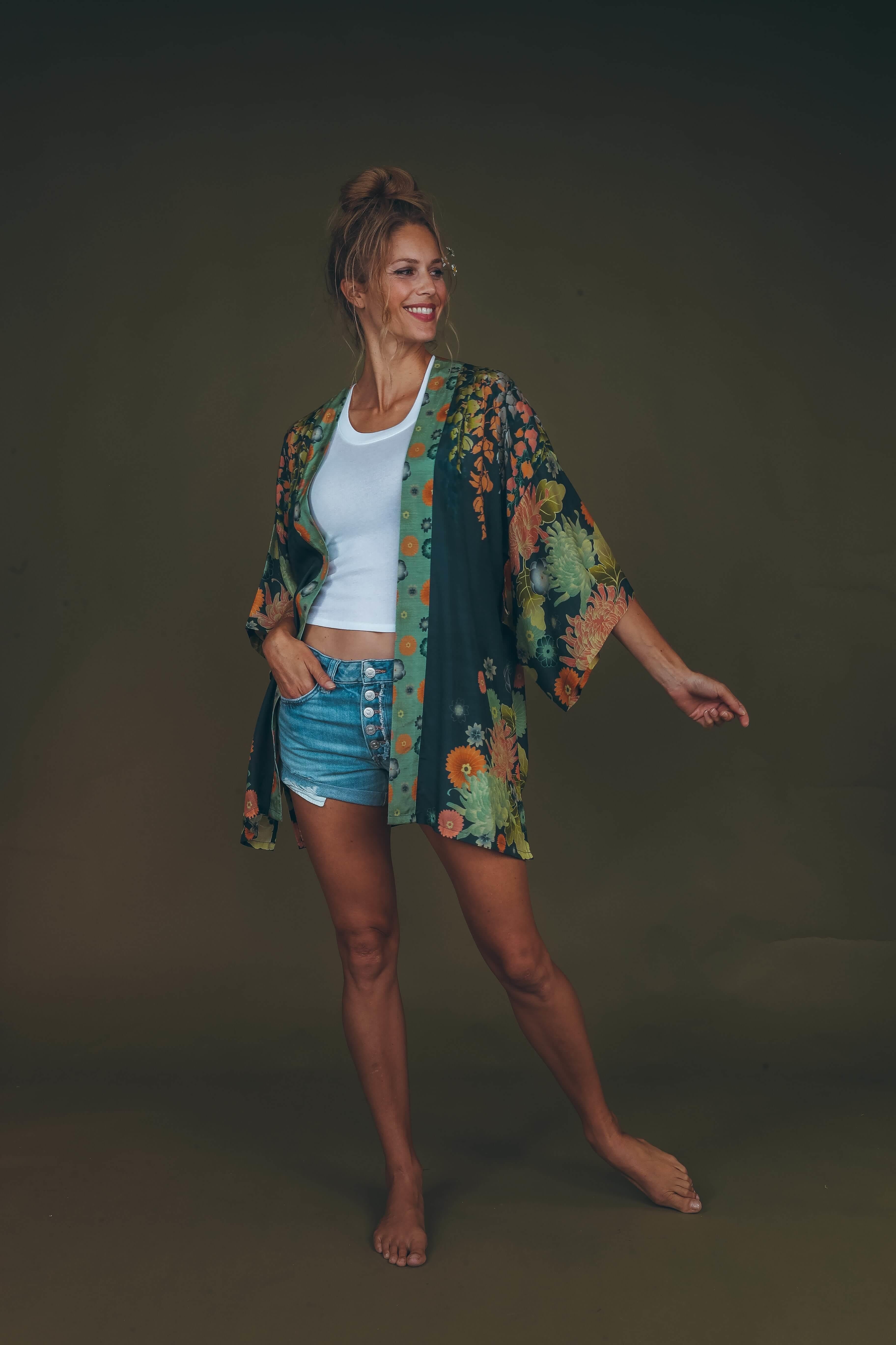 PRINTED KIMONO JACKET - Trailing Wisteria Ink