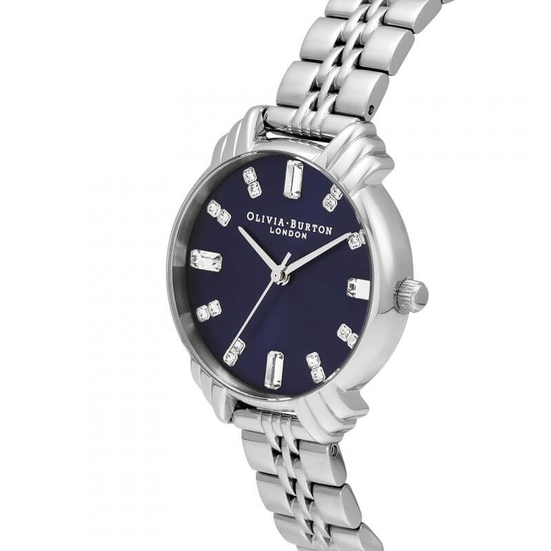 Art Deco Navy & Silver Baguette Bracelet Watch
