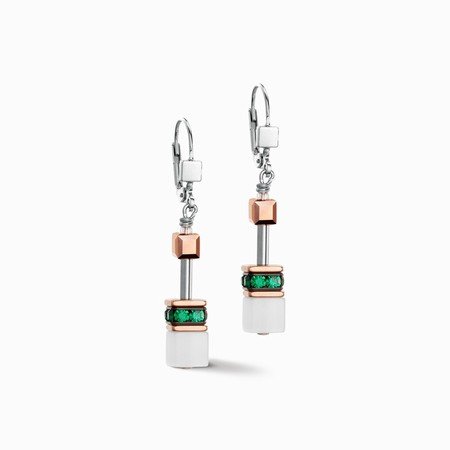 GeoCUBE Iconic Rose Gold, White & Dark Green Pierced Earrings