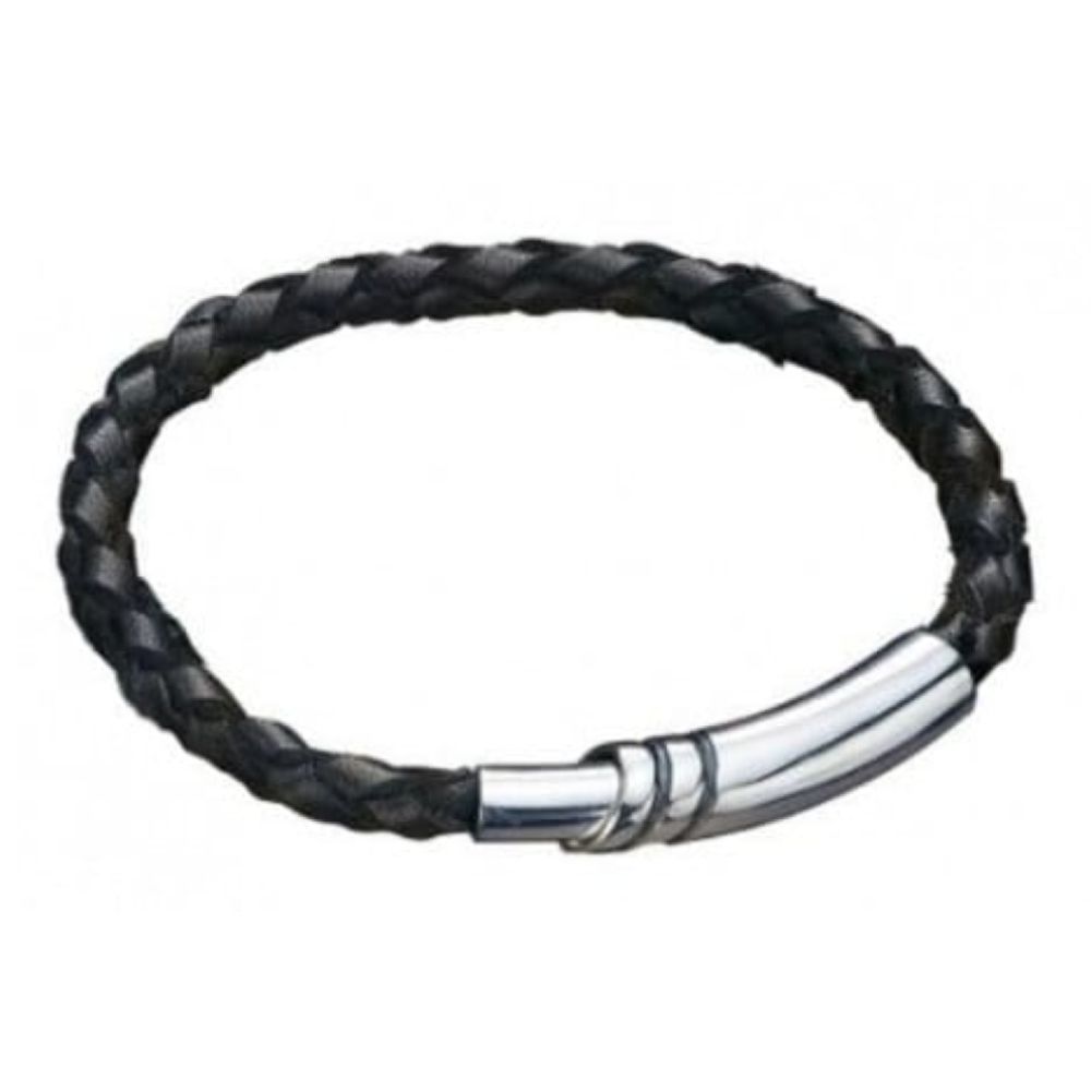 Black Leather Magnetic Clasp Bracelet