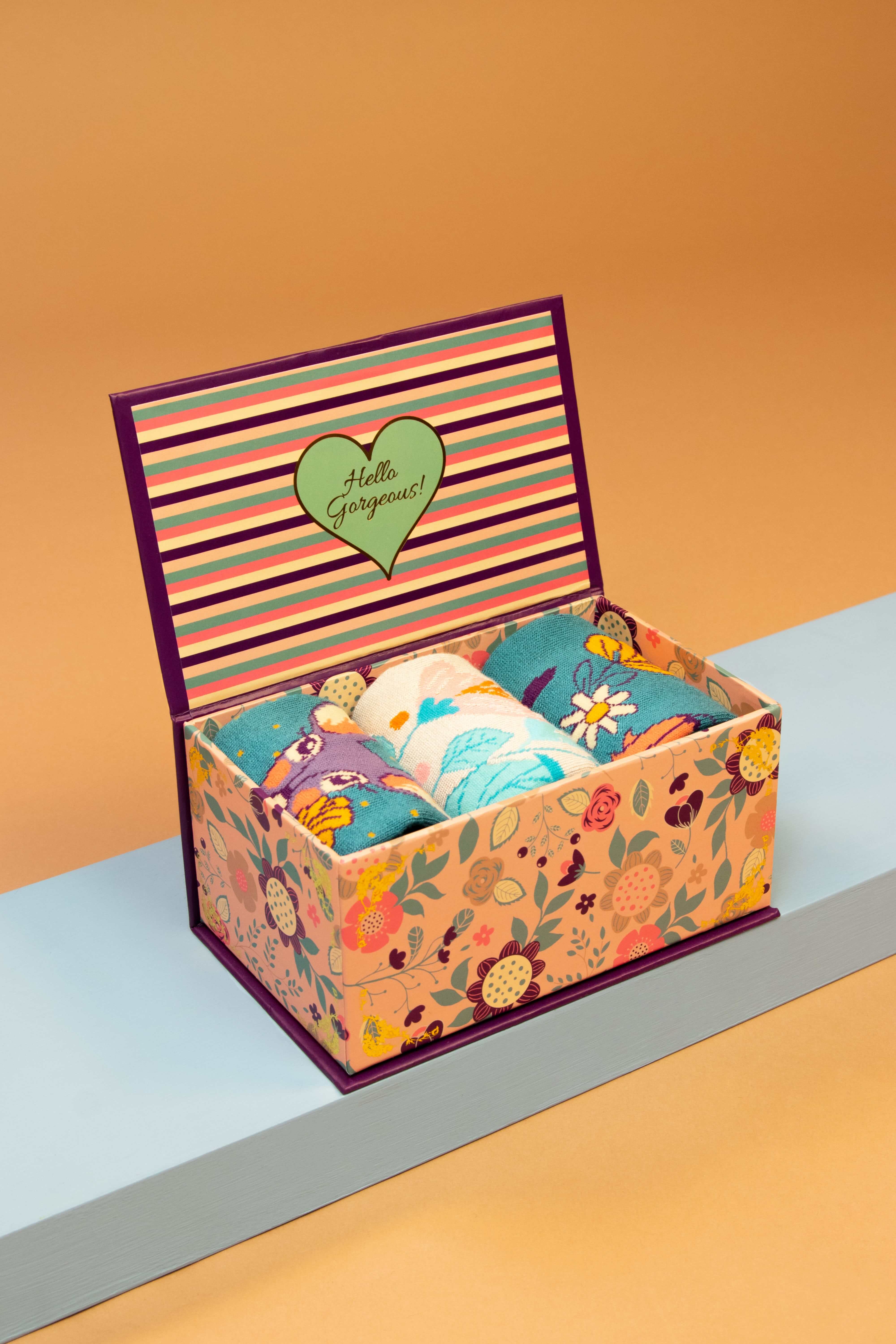 Ladies Floral Deer Sock Box