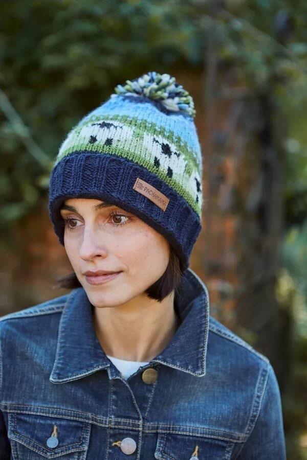 Flock Of Sheep Roll Back Bobble Beanie