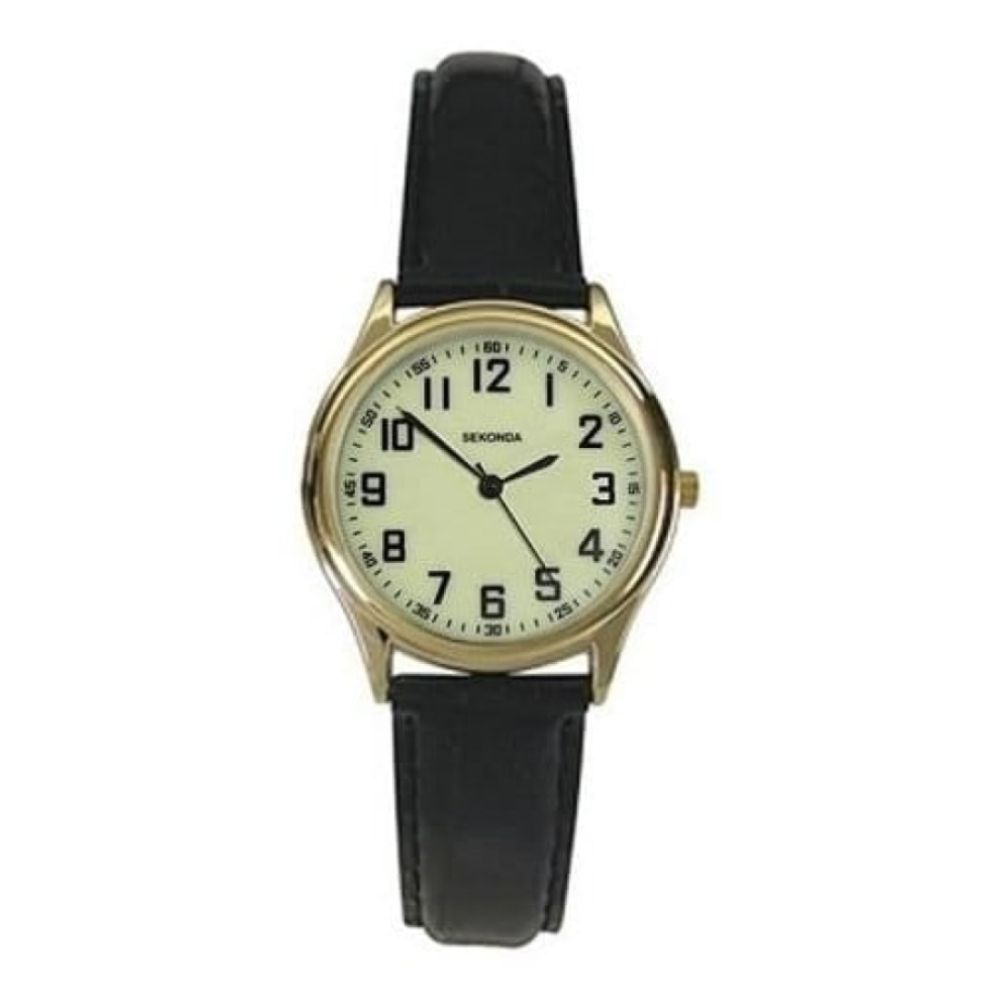 Ladies Black Leather & Luminous Dial