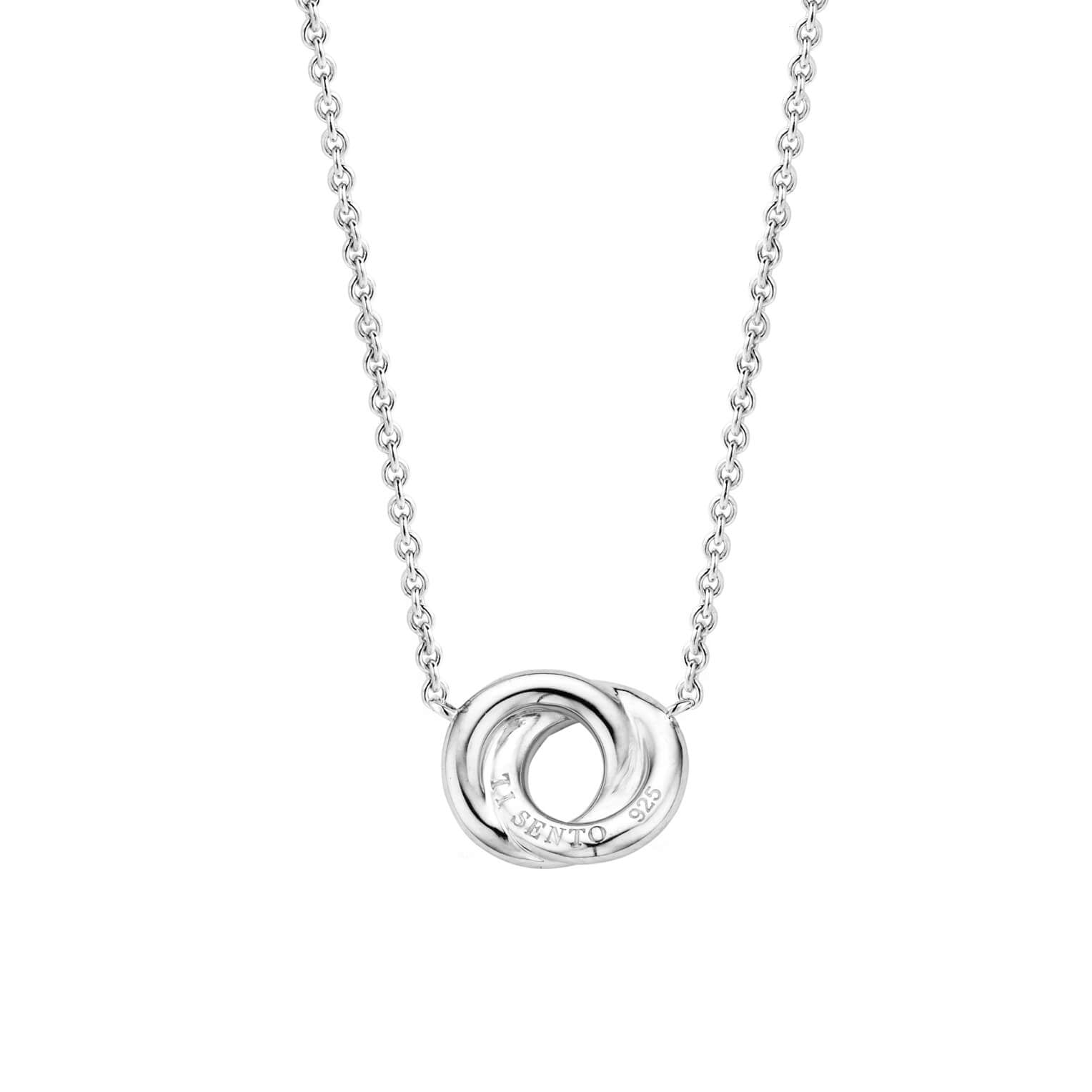 Silver & CZ Stones Interlinked Circle Pendant Chain Necklace