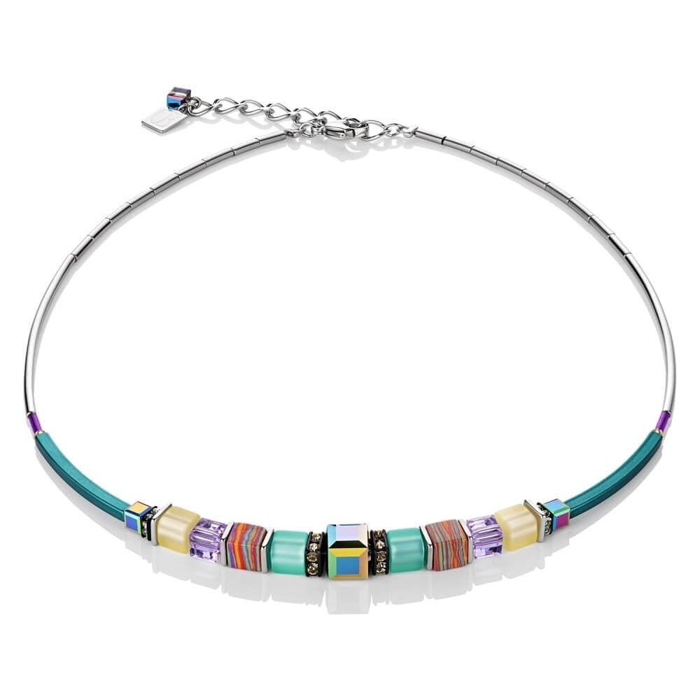Geo Cube Mint & Yellow Stainless Steel Necklace