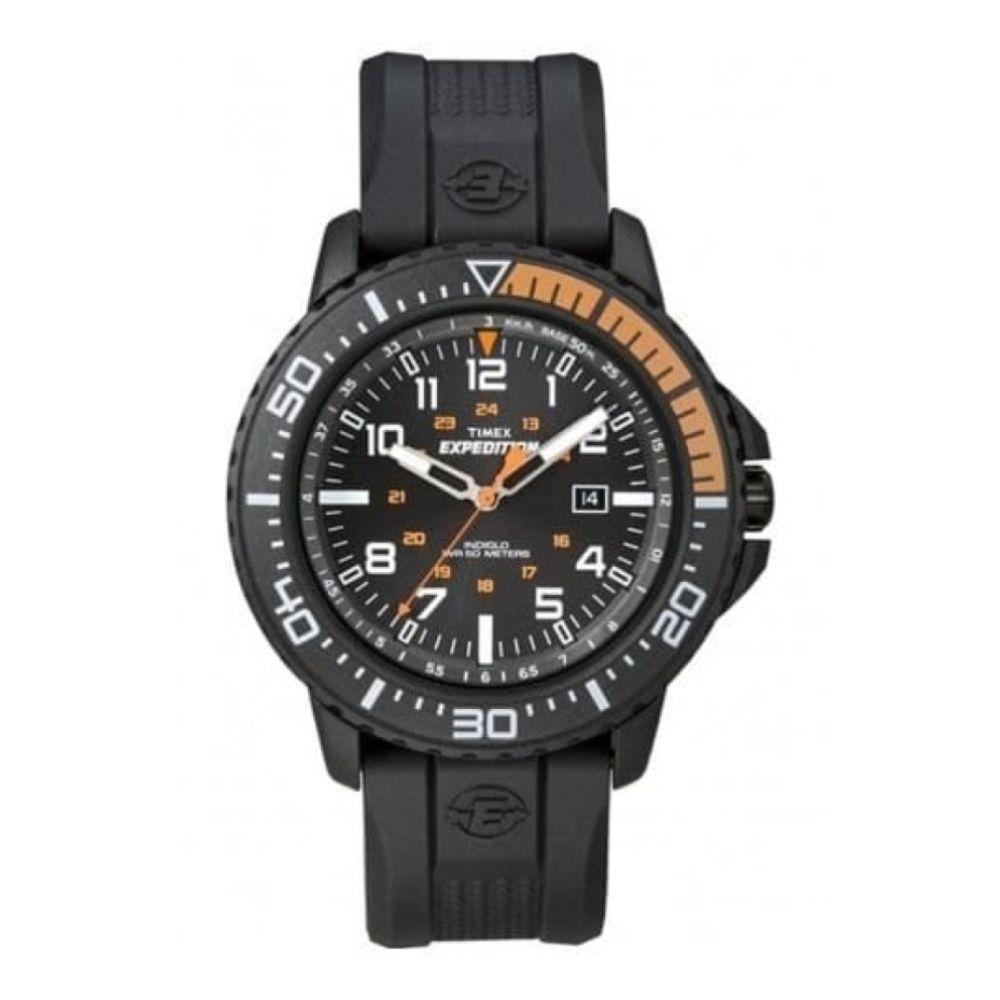 Black Resin Expedition Watch With Orange Details