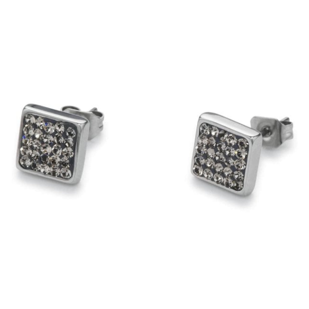 Square Earrings with Stickpin & Grey Swarovski Crystals