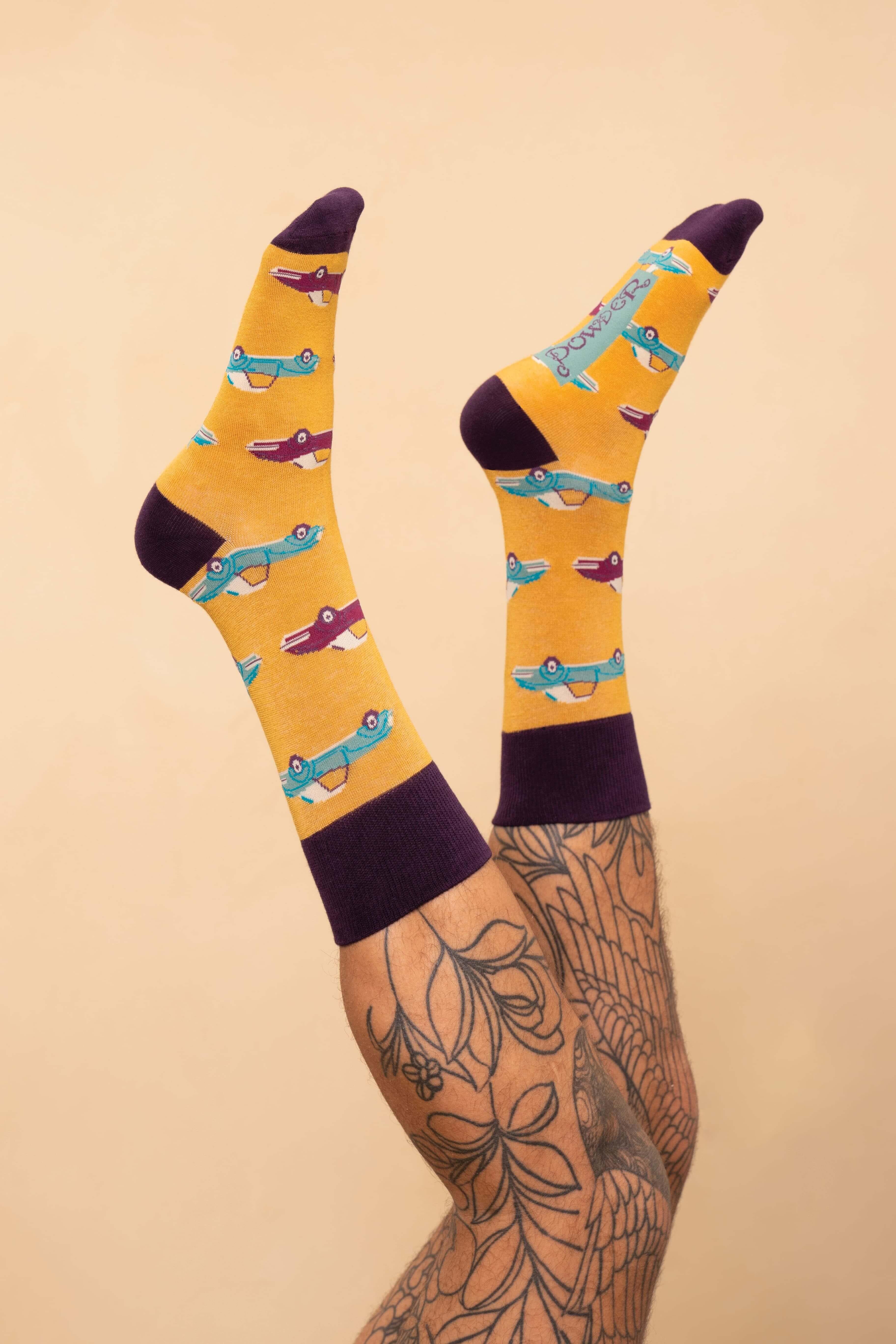 Vintage Sports Car Men's Socks - Mustard