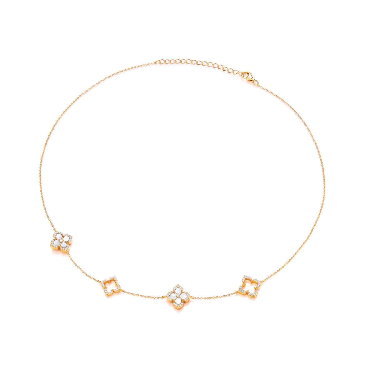 Silver, Gold & Pink MOP Clover Leaf Necklace