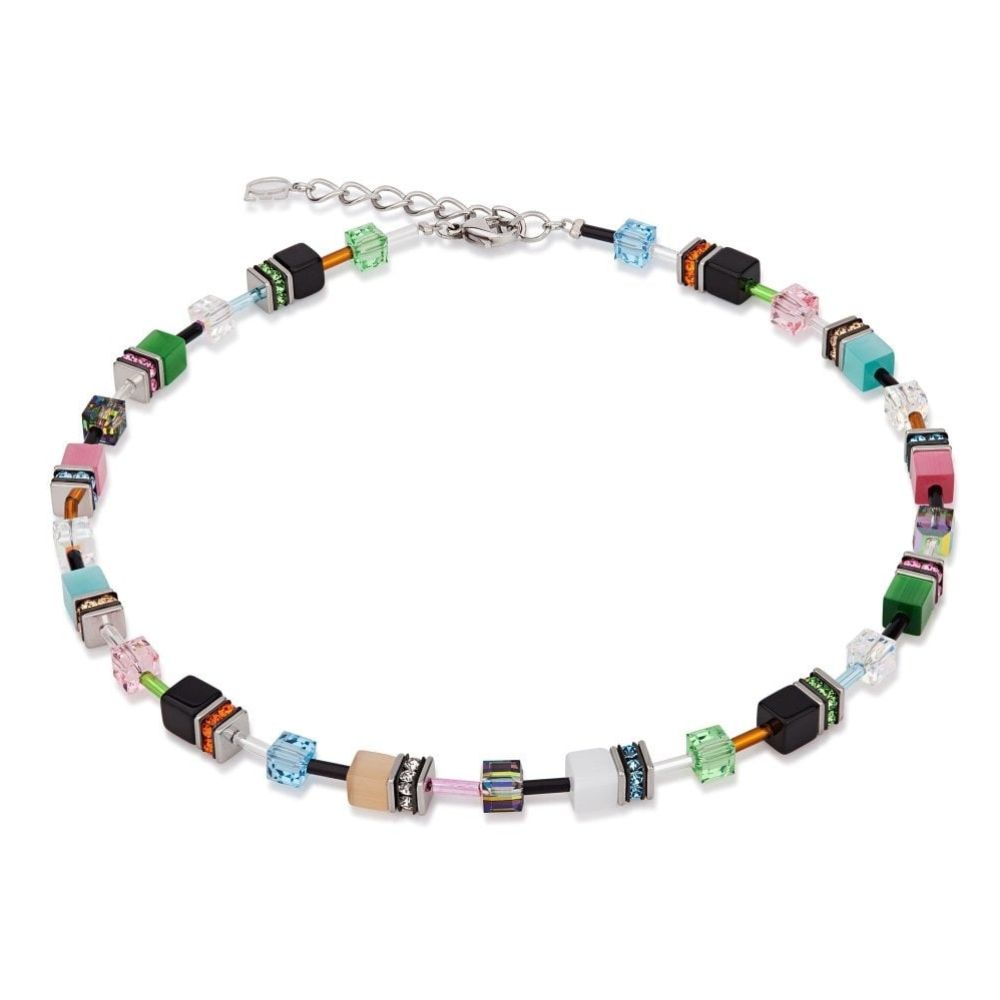 Ladies Green, Pink, Blue & Brown Cubed Synthetic Tiger's Eye Necklace
