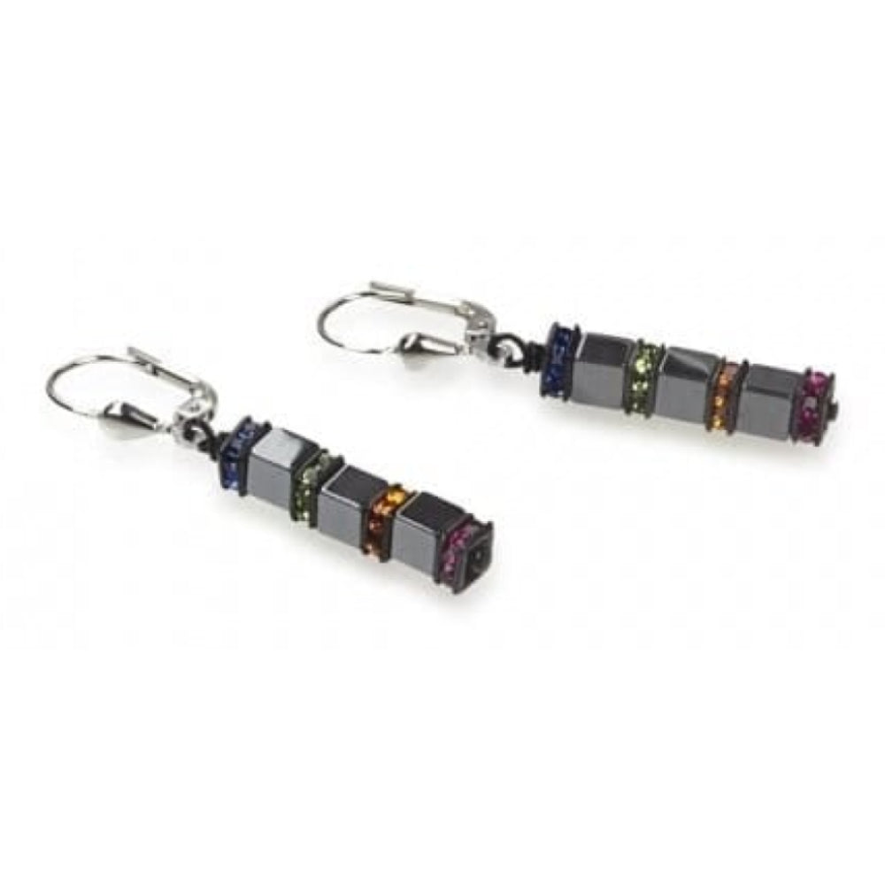 Ladies Hematite Multicoloured Swarovski Elements Rhinstone Pierced Drop Earrings