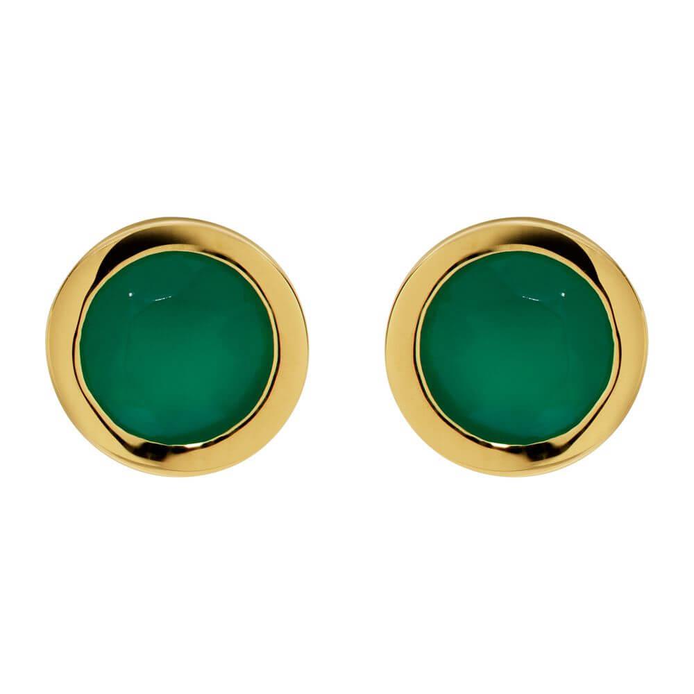 Yellow Gold Plated Green Onyx Stud Earrings