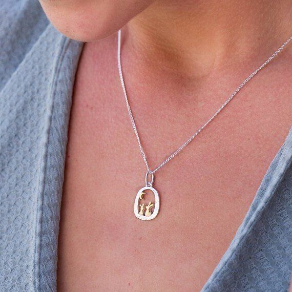 Origins Rabbits In Gold Plated Frame Pendant Necklace