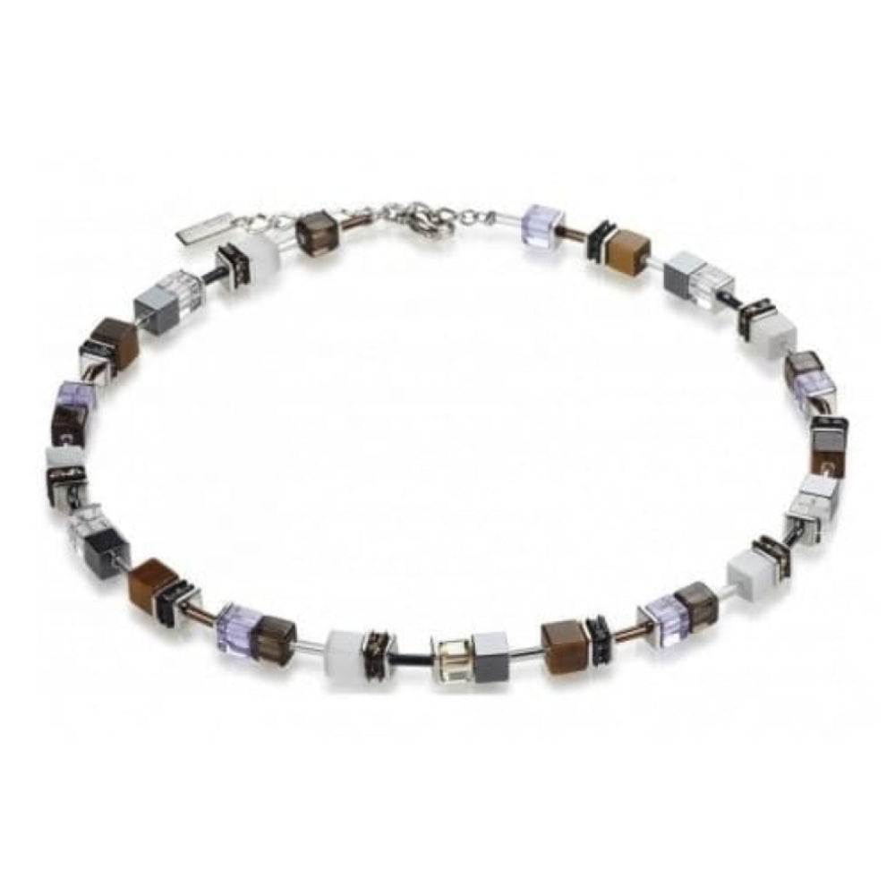 Ladies Smokey Quartz Tigers Eye & Swarovski Cubed Necklace
