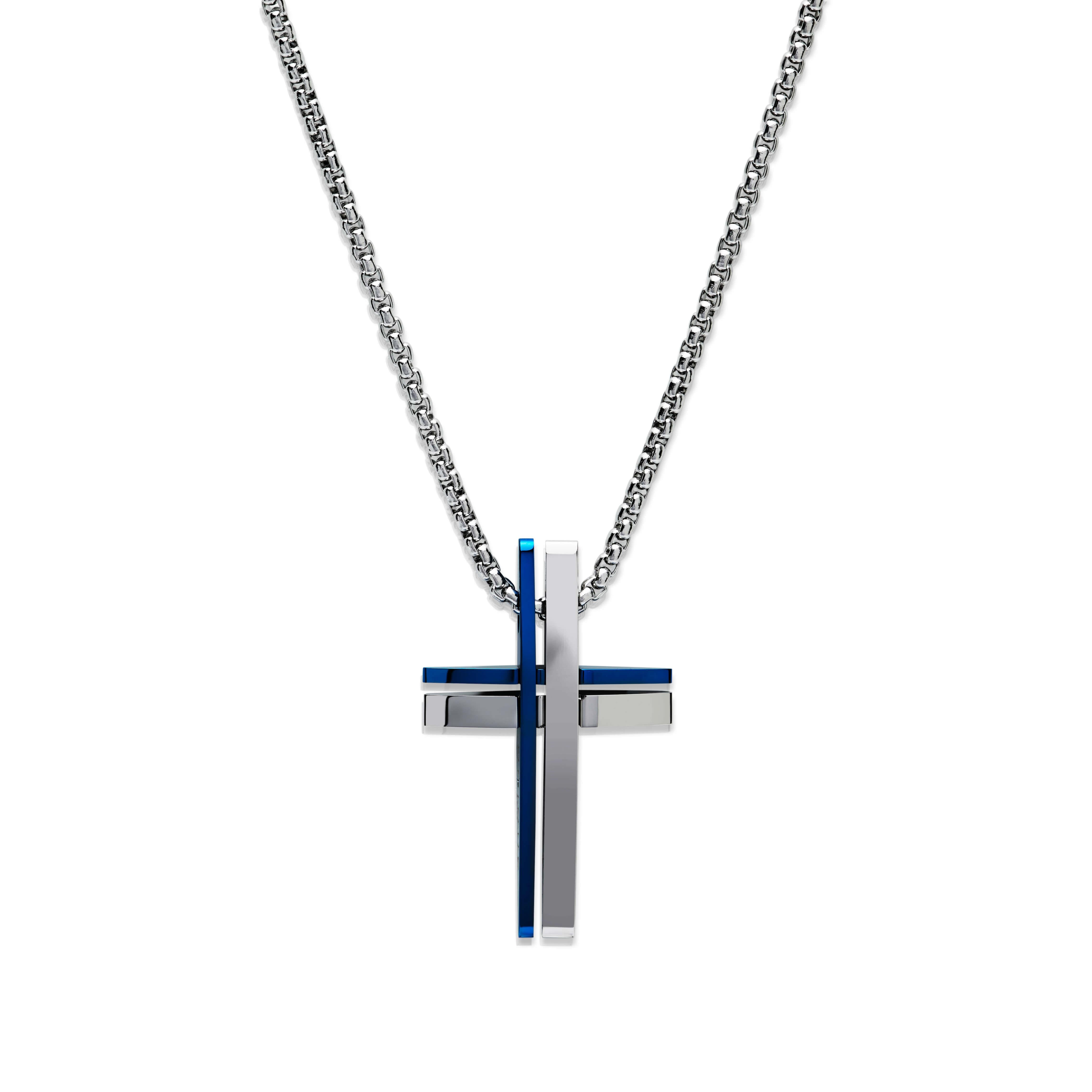 Stainless Steel & Blue IP Plating Cross Pendant Necklace