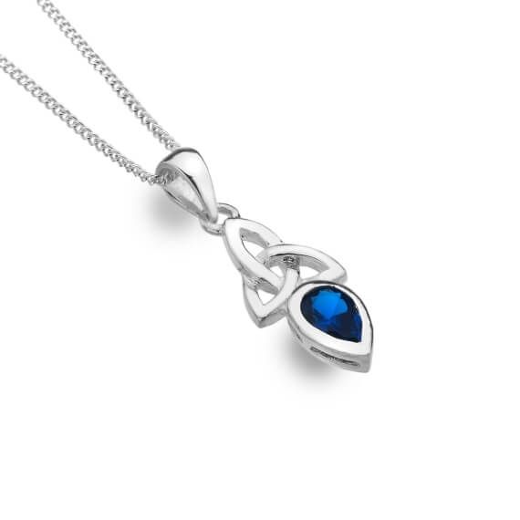 Celtic Trinity Knot With CZ Blue Pendant Necklace