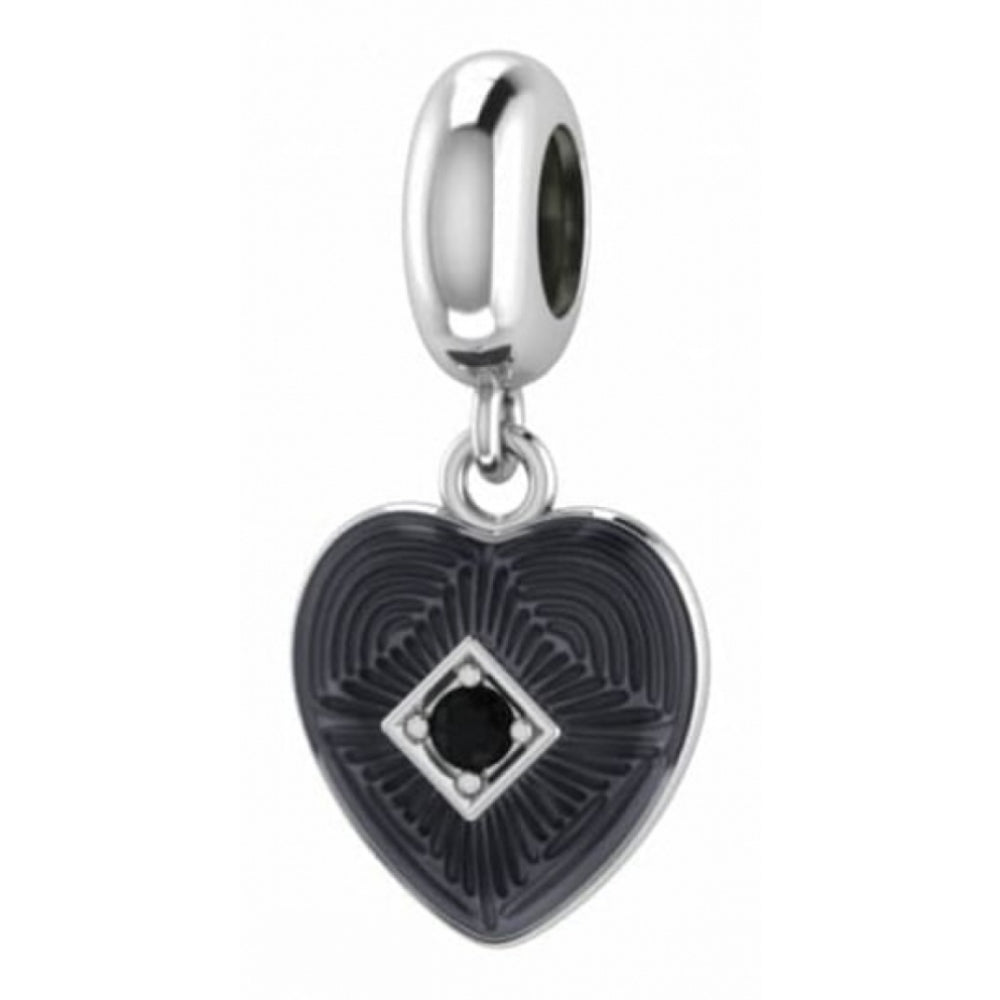 Black Big Heart Sterling Silver Charm