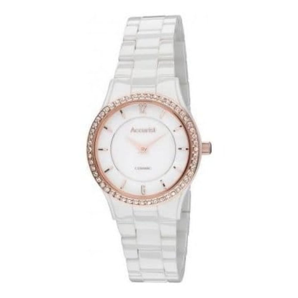 Ladies White Ceramic Rose Gold Bracelet Watch
