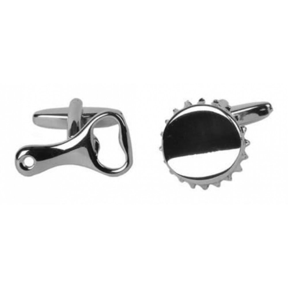 Rhodium Plated Bottle Cap & Opener Cufflinks
