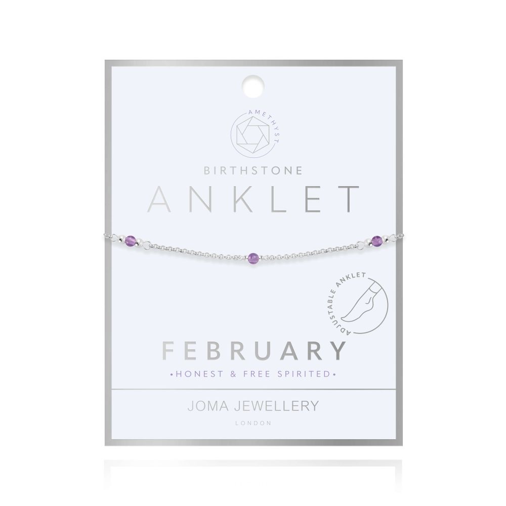 Anklet | Birthstone February Amethyst | Silver | 26cm Adjustable