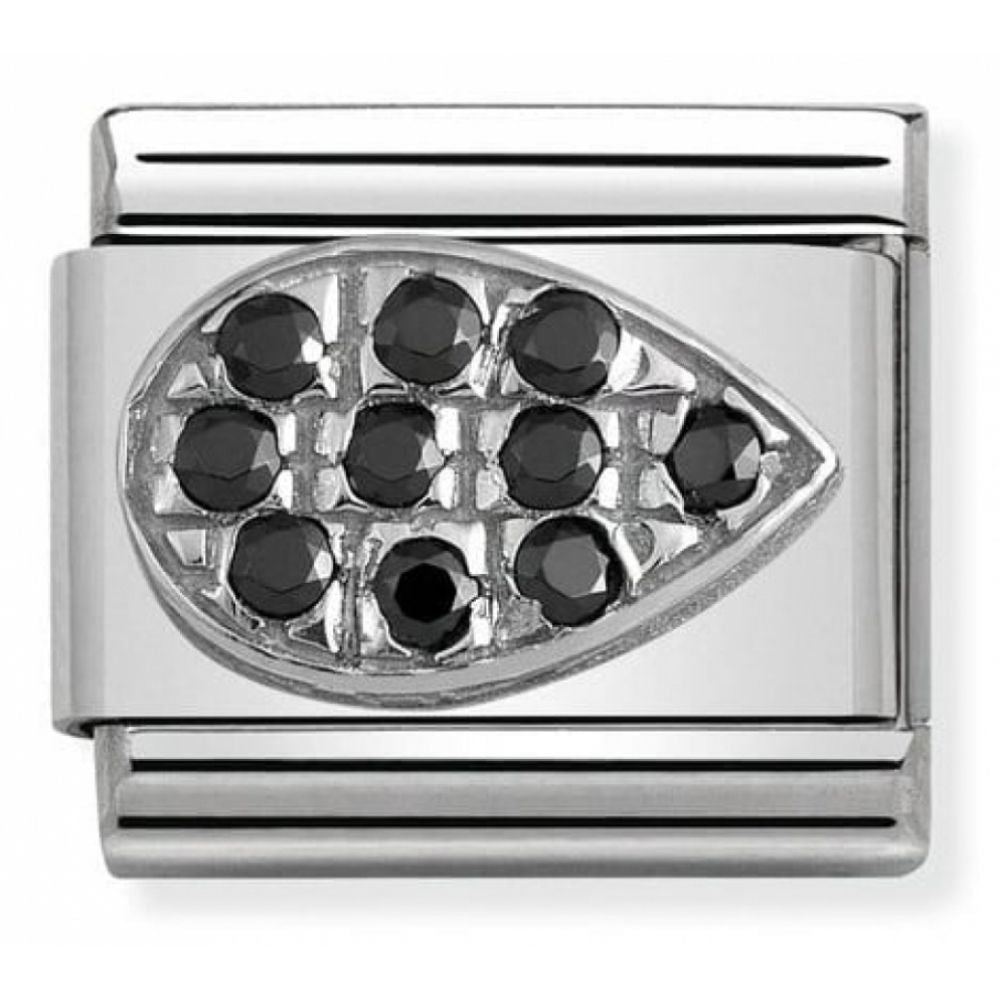 Classic Drop Black Pave In Steel, Cub. Zirconia & 925 Silver Charm