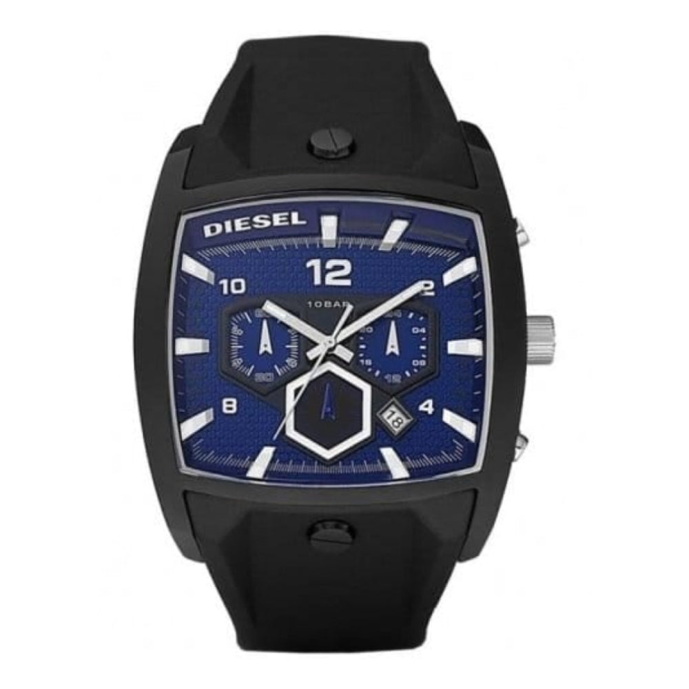 Gents Black Rubber & Blue Chronograph Strap Watch