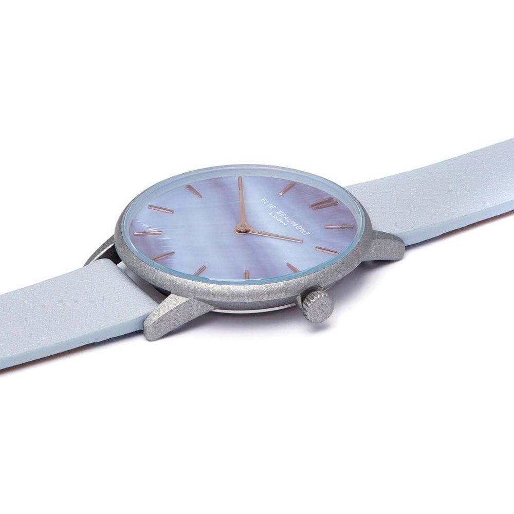 Soho Light Grey Leather Strap With Matt Silver Case & MOP Dial Ladies Watch