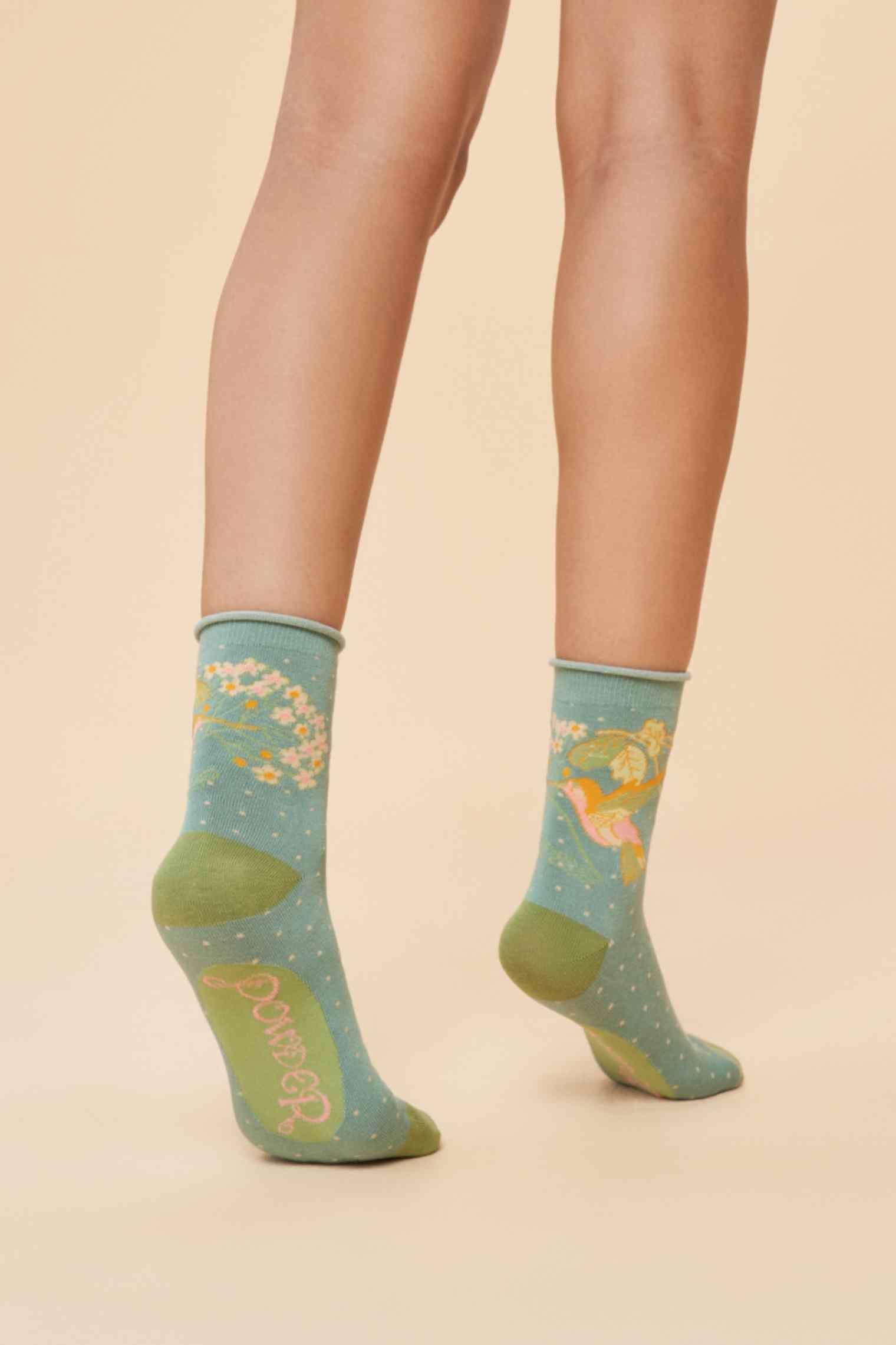 Hummingbird Ankle Socks - Aqua