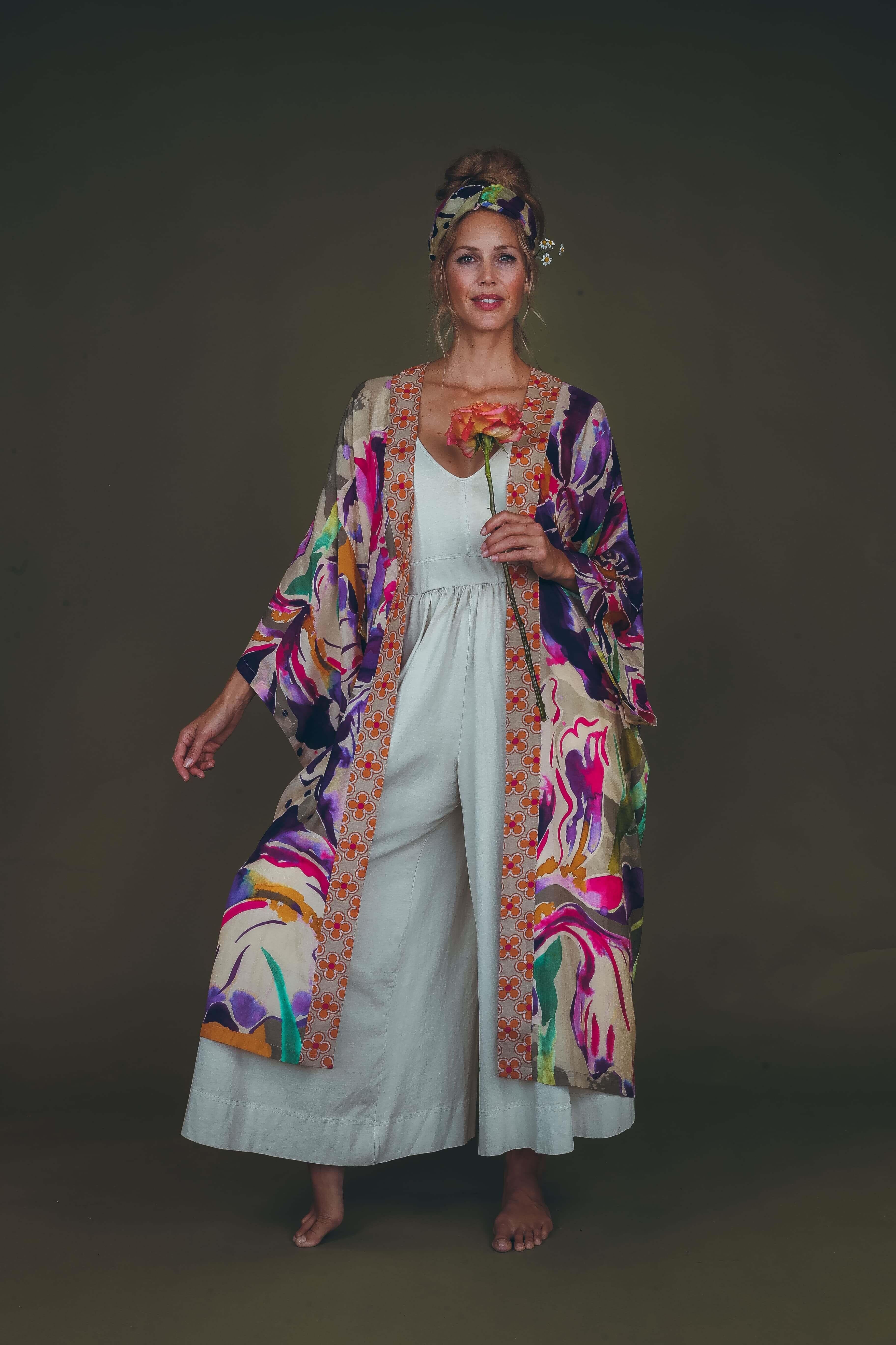 PRINTED KIMONO GOWN - Sage Iris