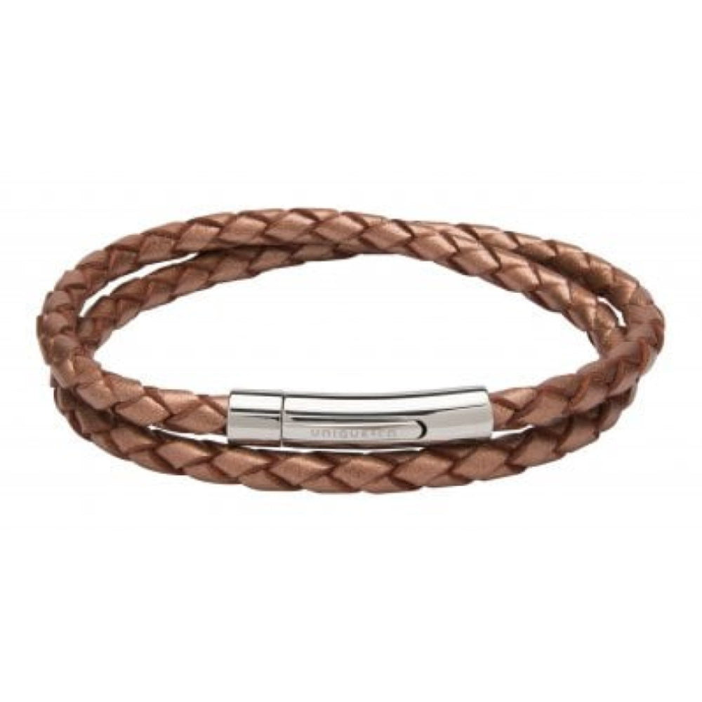 Copper Leather Bracelet With Stainless Steel Clasp