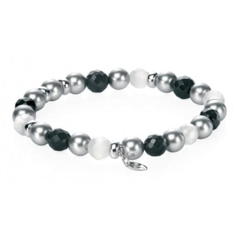 Ladies Black Silver & White Pearl Bracelet