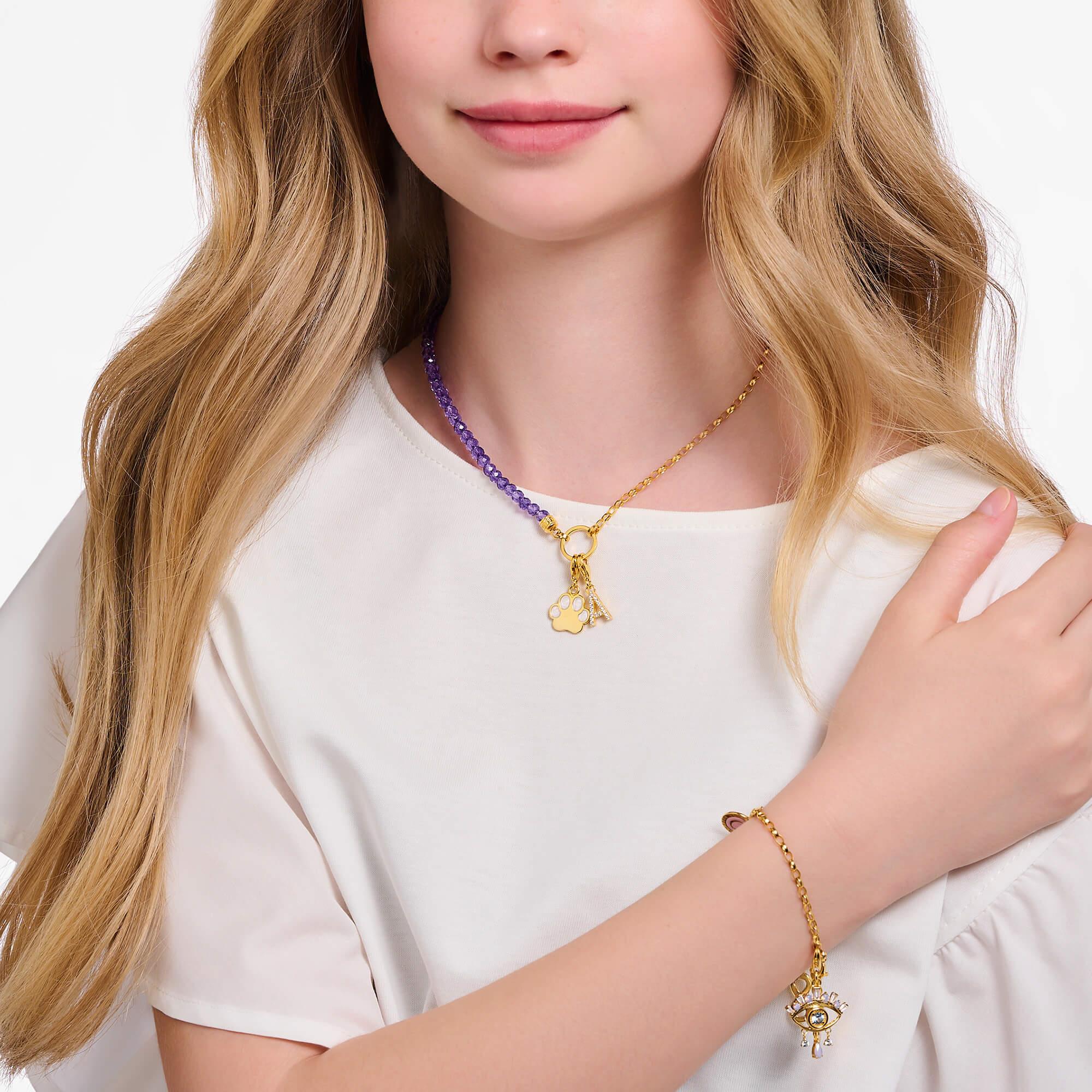 Gold Plated Member Charm Necklace With Violet Beads & Charmista Disc