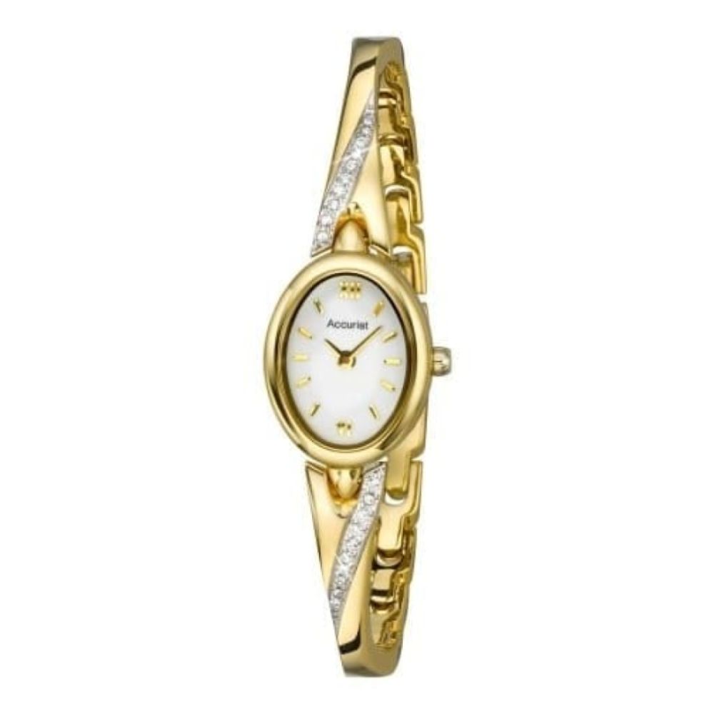 Ladies Gold Tone Crystalised Semi Bangle Watch